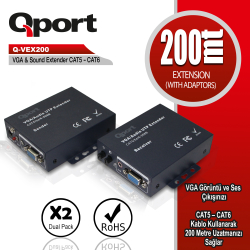 Qport Vga Extender Cat6 200M 2 Li̇ Paket (Adapt&Ouml;R  Dahi̇l) (Q-Vex200)