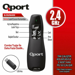 Qport Q-Sun400 2.4Ghz Usb Kirmizi Lazerli̇ Sunum Kumandasi - Presenter
