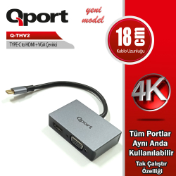 Qport Type-C To Hdmi + Vga &Ccedil;Evi̇ri̇ci̇ (Q-Thv2)